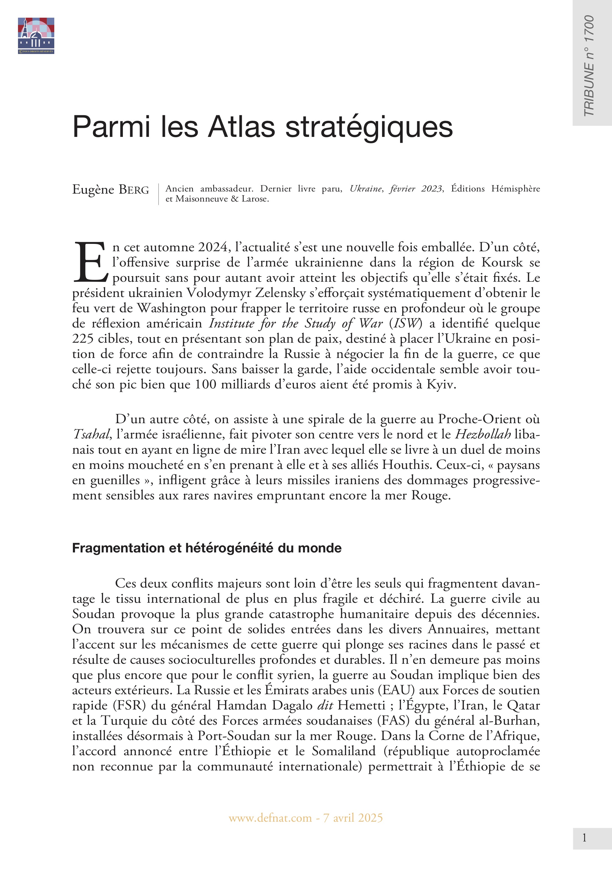 Parmi les Atlas stratégiques (T 1700)
